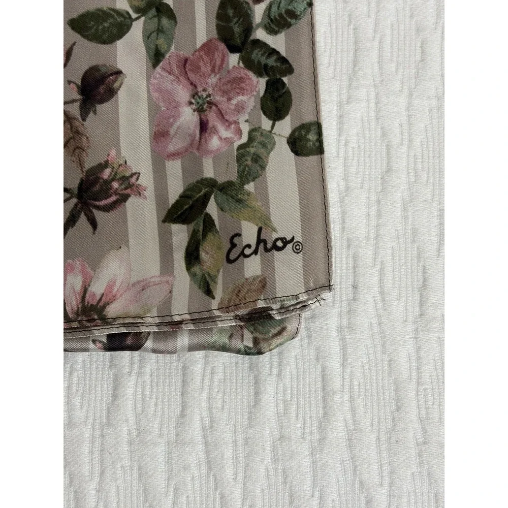 Echo NY, 100% Silk Scarf Floral Taupe Extra Long Rectangle Neck Wrap 12x72
